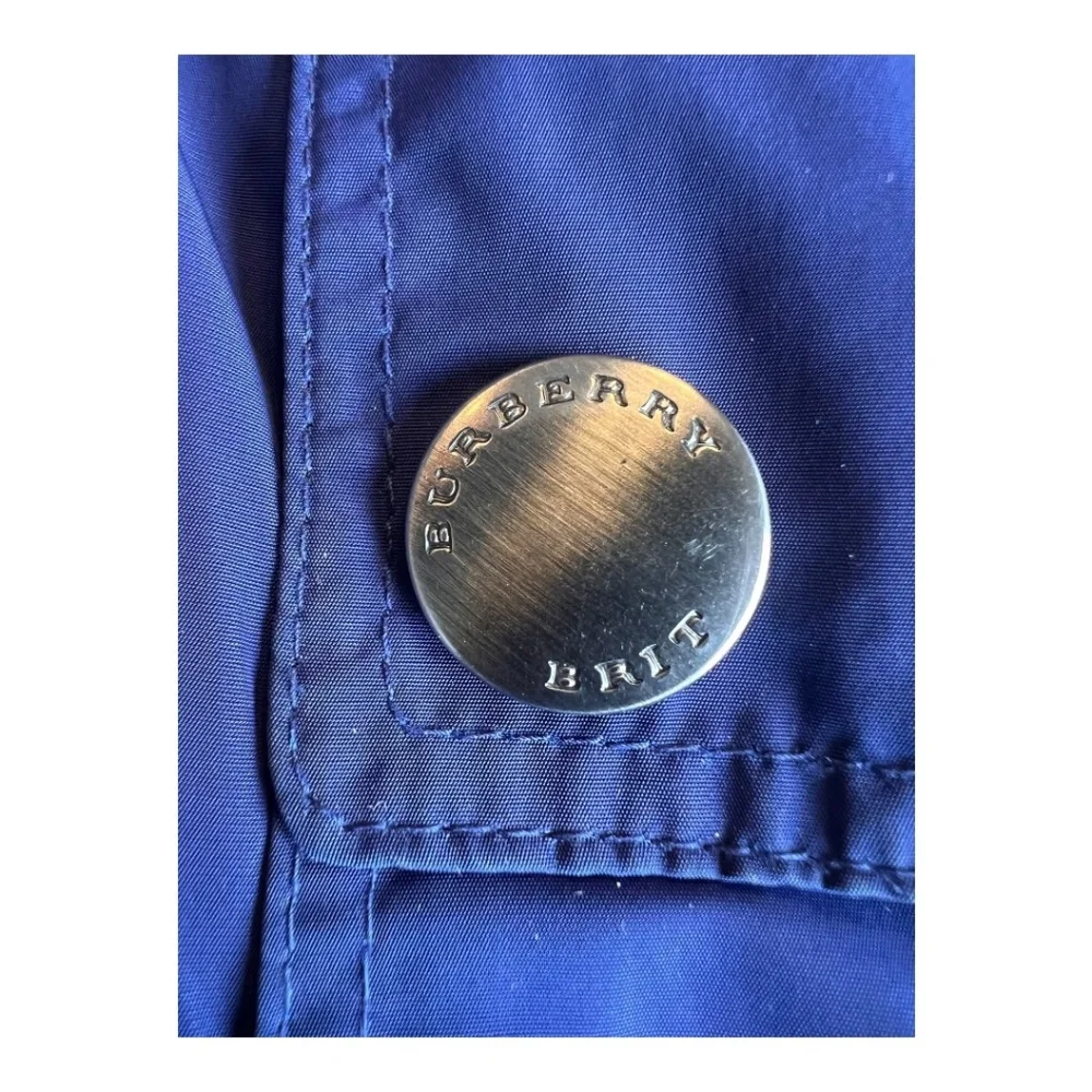 Burberry Brit Royal Blue Trench Coat Zip-In Hood Belted Women’s Size 8 - Picture 10 of 16